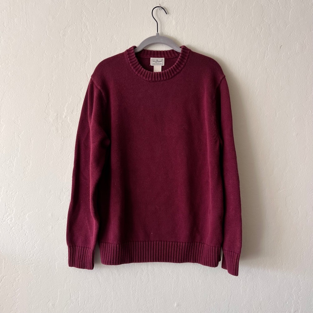 Vintage L.L. Bean 100% Cotton Burgundy Grandpa Crewneck Sweater